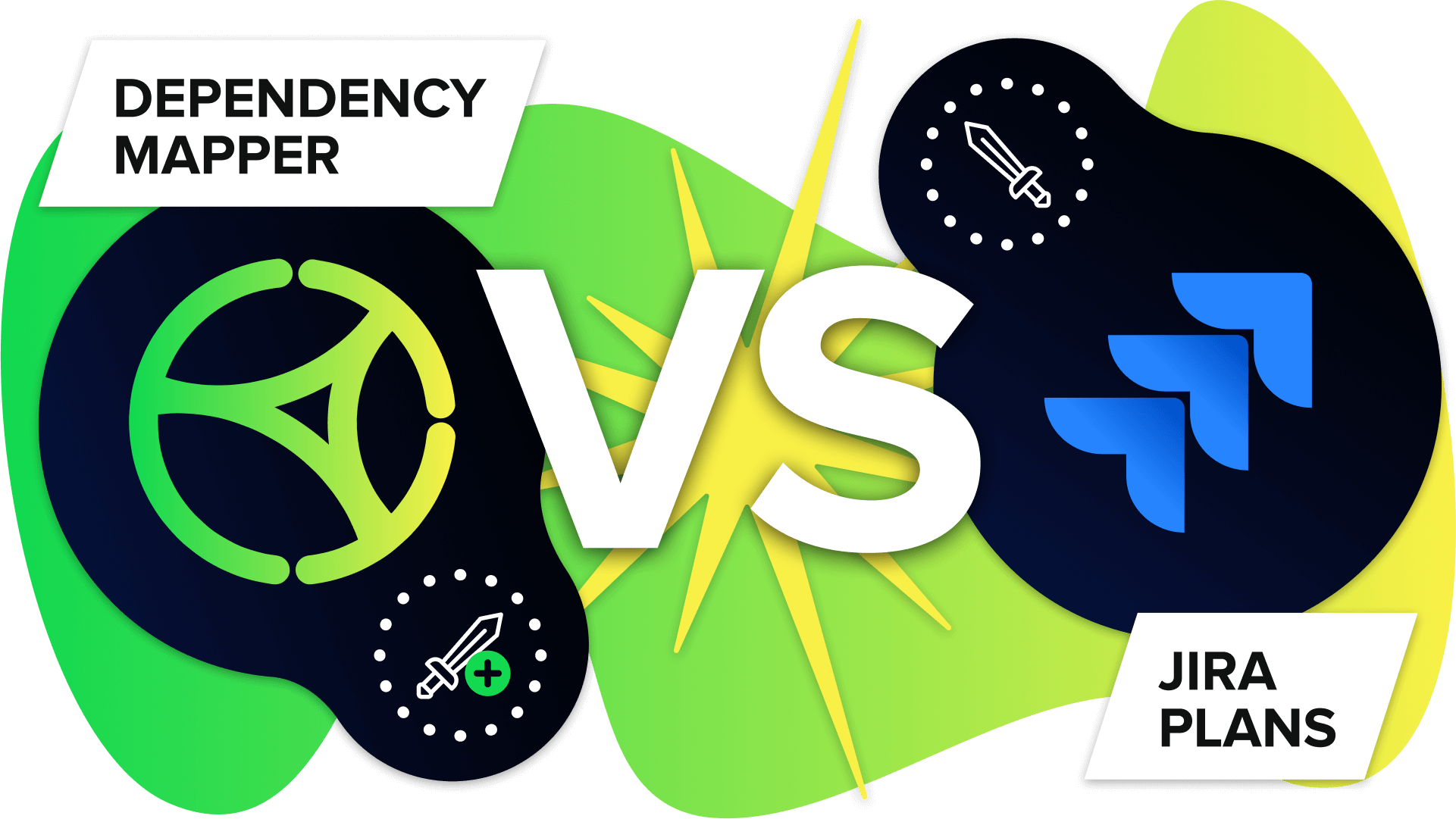 Dependency Mapper logo and Jira Plans logo on decorative background